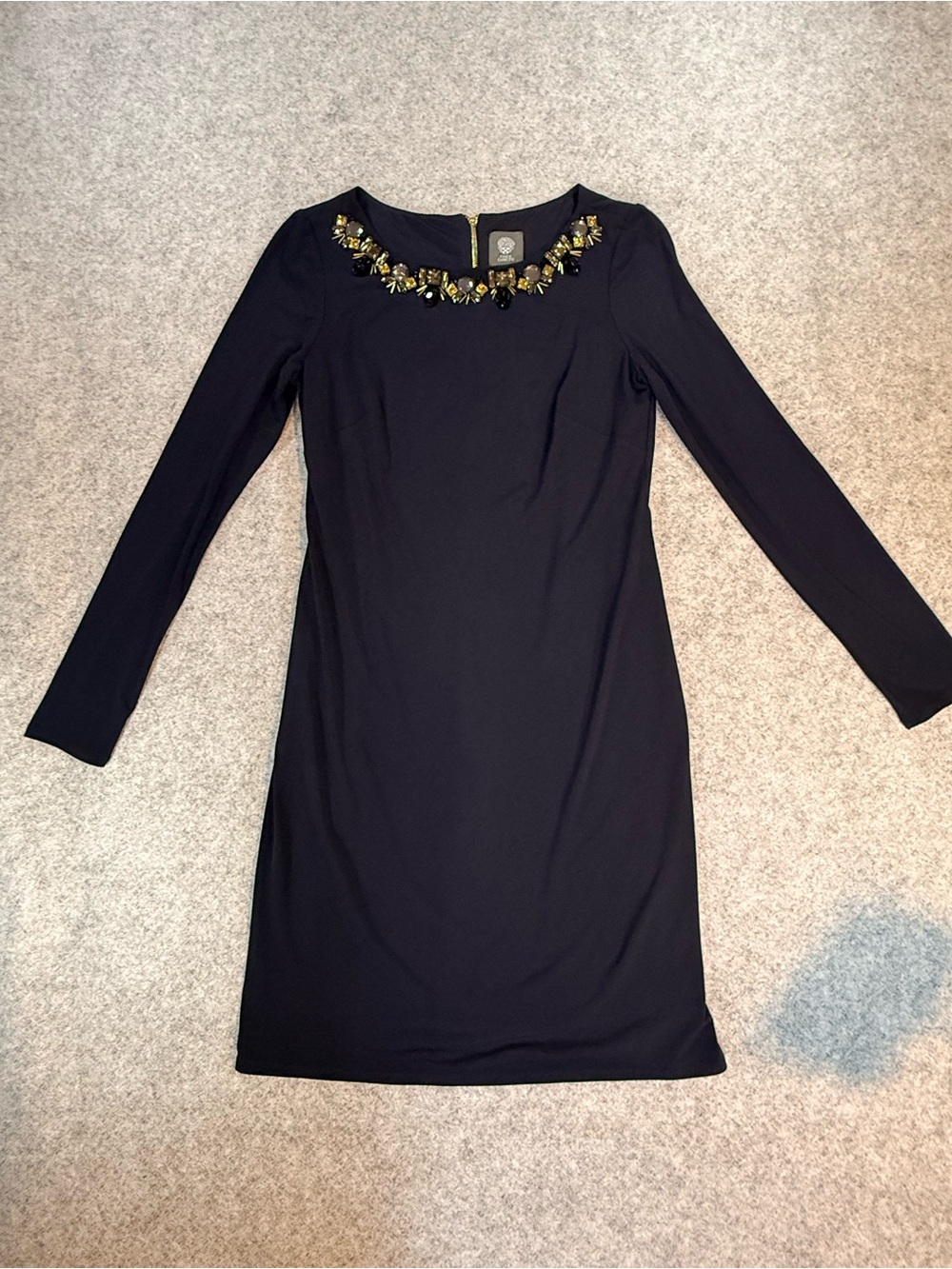 Vince Camuto Embellished Neck Sheath Dress Navy Blue Long Sleeve Size 4